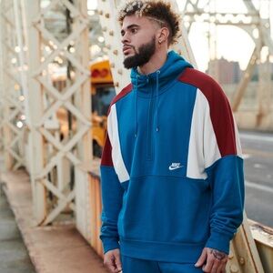Men Small Nike Half Zip Fleece Blue Pullover Hoodie Embroidered Logo